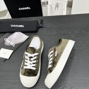 chanel vintage olive velvet sneakers