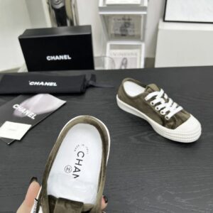 chanel vintage olive velvet sneakers
