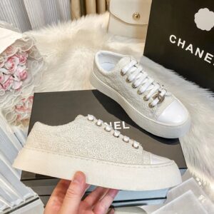 chanel white woven sneakers