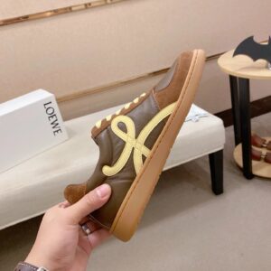 loewe brown leather sneakers beige accent