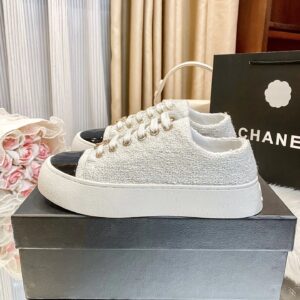 chanel tweed platform sneakers white