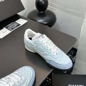 chanel quilted sneakers light blue