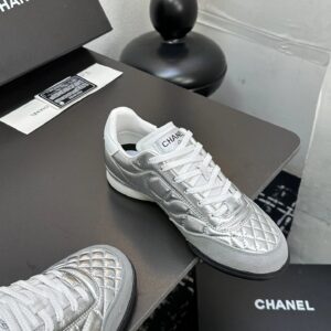 chanel quilted sneakers silver