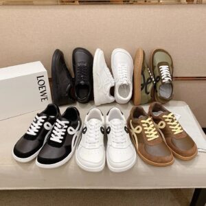 loewe green leather sneakers black accent