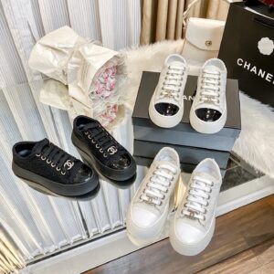 chanel tweed platform sneakers white