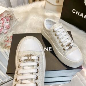 chanel white woven sneakers