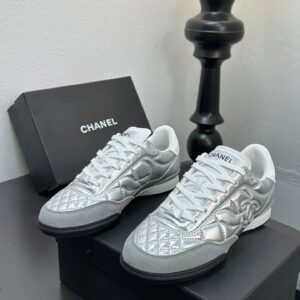 chanel quilted sneakers silver