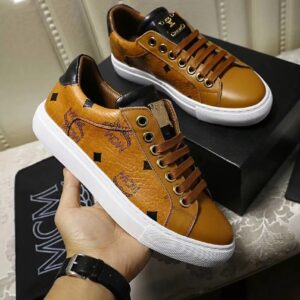 mcm classic leather sneakers brown