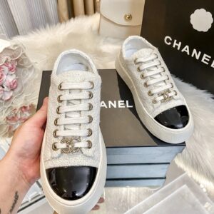 chanel tweed platform sneakers white