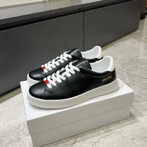 kenzo black leather sneakers white accent