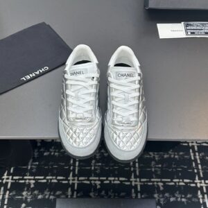chanel quilted sneakers silver