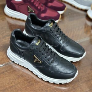 prada prax 2.0 leather sneakers black white