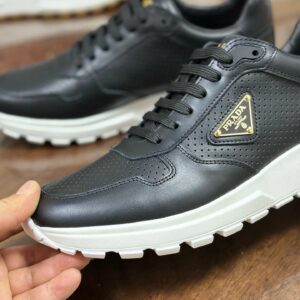 prada prax 2.0 leather sneakers black white