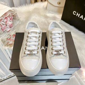 chanel white woven sneakers