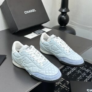 chanel quilted sneakers light blue
