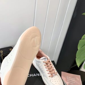 chanel white logo sneakers pink