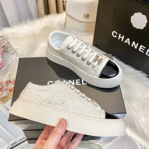 chanel tweed platform sneakers white