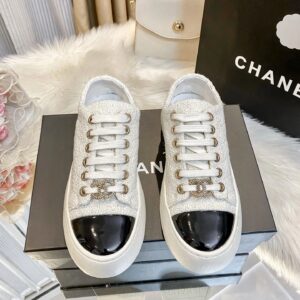 chanel tweed platform sneakers white