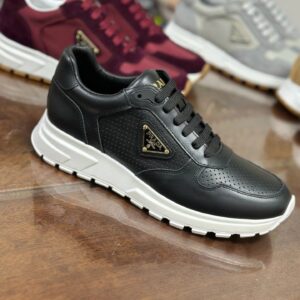 prada prax 2.0 leather sneakers black white