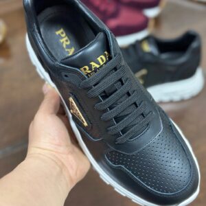 prada prax 2.0 leather sneakers black white