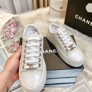 chanel white woven sneakers
