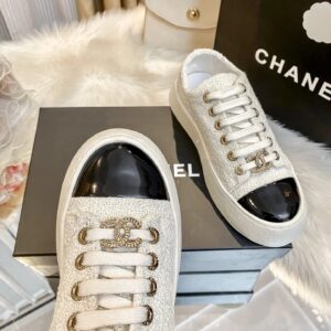 chanel tweed platform sneakers white