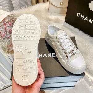 chanel white woven sneakers