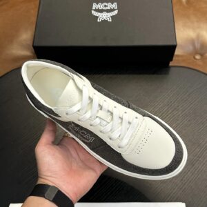 mcm skystream cubic monogram jacquard sneaker white grey