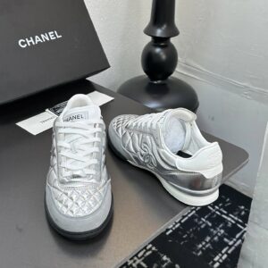 chanel quilted sneakers silver
