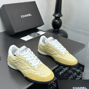 chanel quilted baseball shoes yellow