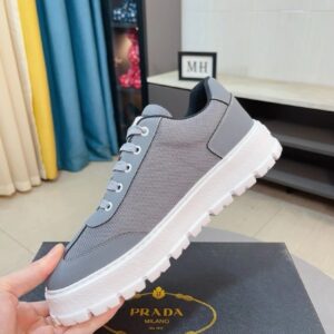 prada leather knit fabric sneakers gray white