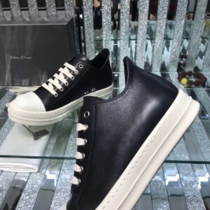 rick owens leather sneakers black white