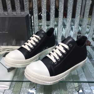 rick owens leather sneakers black white