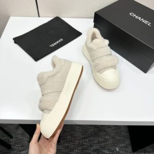 chanel shearling panda sneaker white