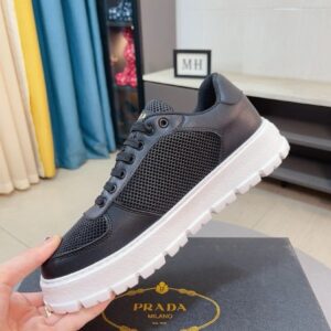 prada leather knit fabric sneakers black