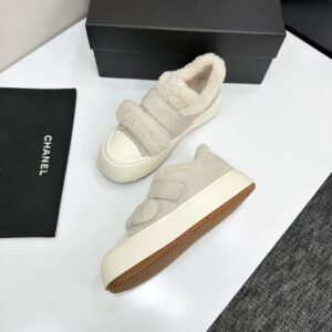 chanel shearling panda sneaker white
