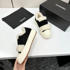 chanel shearling panda sneakers black
