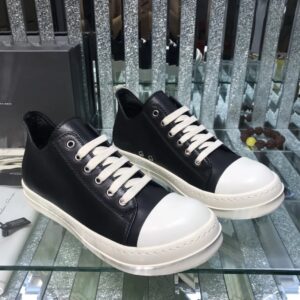 rick owens leather sneakers black white