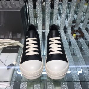 rick owens leather sneakers black white