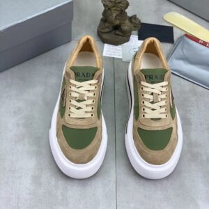 prada downtown suede and re nylon sneakers brown green