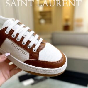 saint laurent leather sneakers sl61 brown