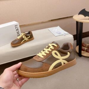 loewe brown leather sneakers beige accent