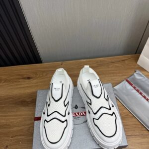 prada leather knit fabric slip on sneakers white black