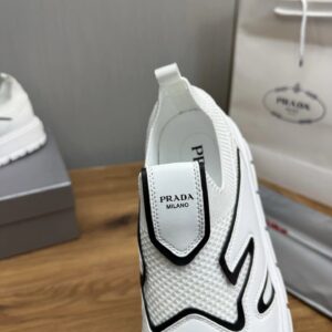 prada leather knit fabric slip on sneakers white black