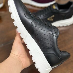 prada prax 2.0 leather sneakers black white
