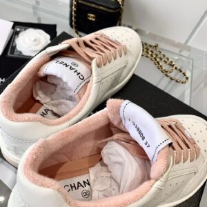 chanel white logo sneakers pink
