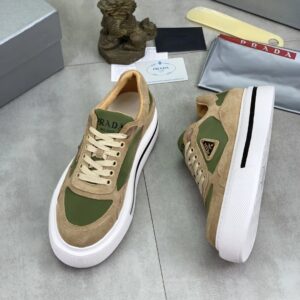 prada downtown suede and re nylon sneakers brown green