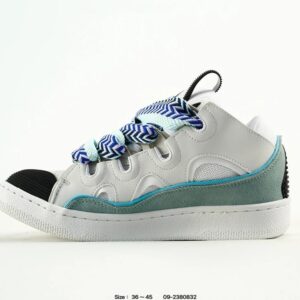 lanvin curb leather sneakers white blue
