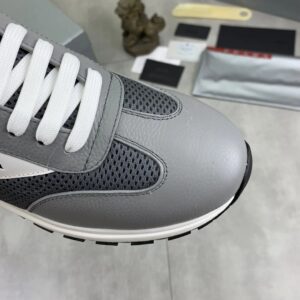 prada prax leather knit fabric sneakers grey white
