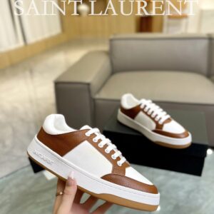 saint laurent leather sneakers sl61 brown